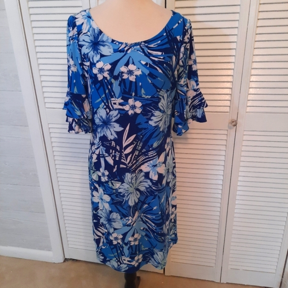 Cappagallo floral stretchy bell sleeve dress medium - Picture 2 of 9